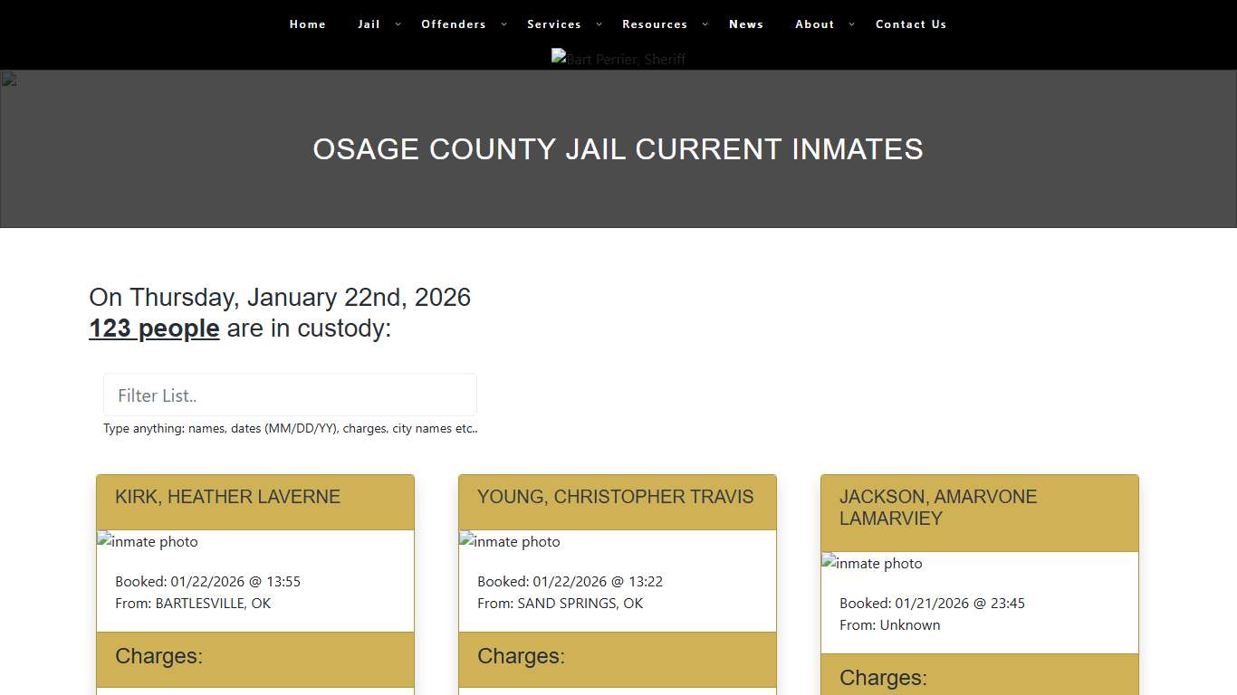 Osage County Jail Current Inmates – Osage County Sheriff's Office